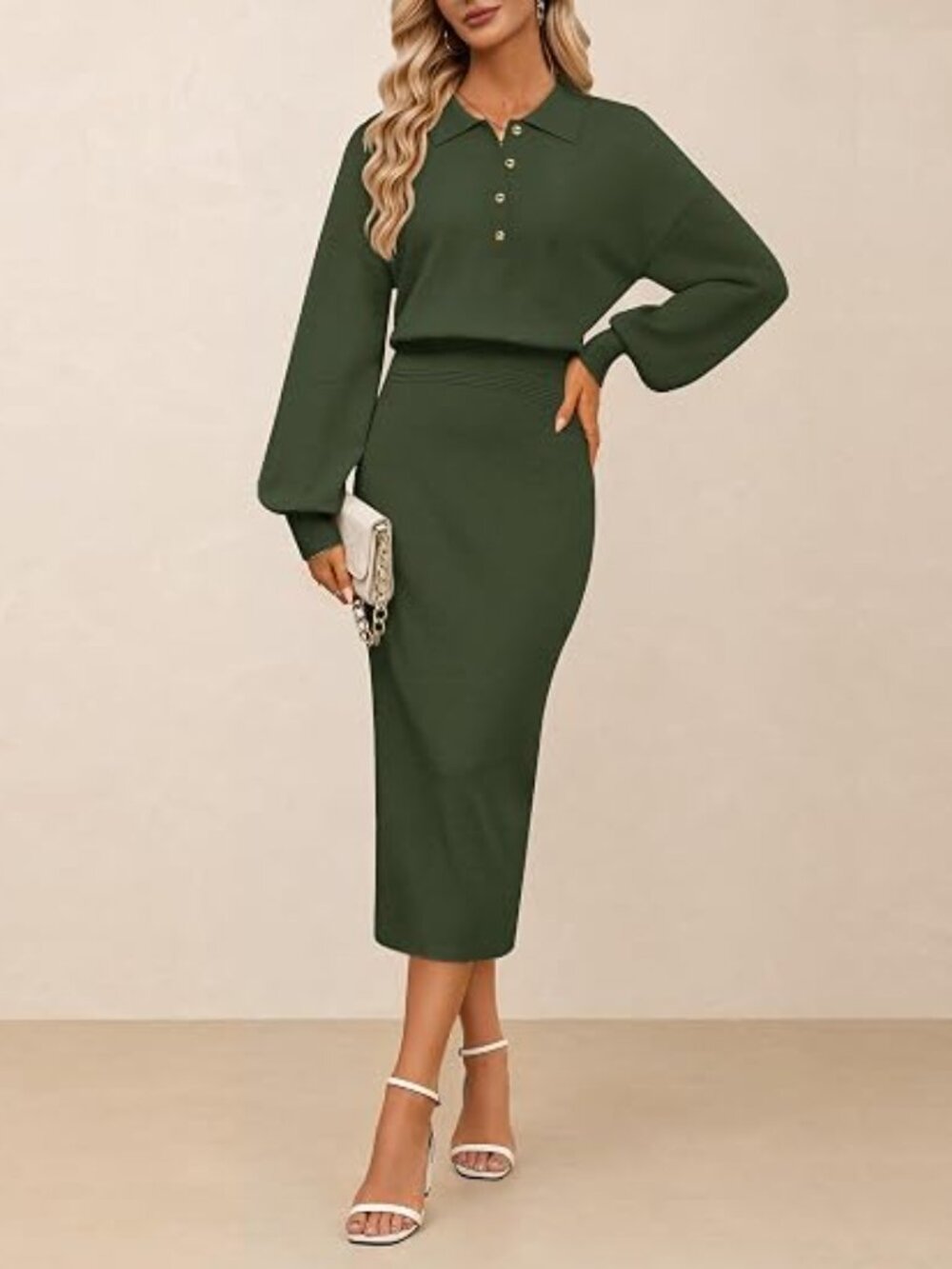 Women's Fall Long Sleeve Bodycon Midi Sweater Dress
